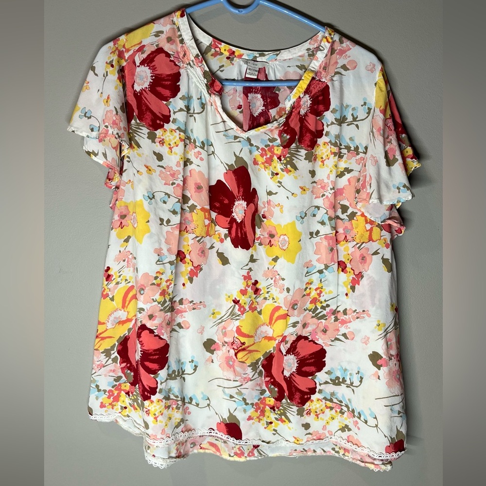 Cato Floral Blouse with Red and Yellow Accents